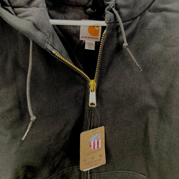 Carhartt Men's Black Hooded Zip-up Jacket Made In USA J140-BLK Sz 2XL New - Picture 3 of 12